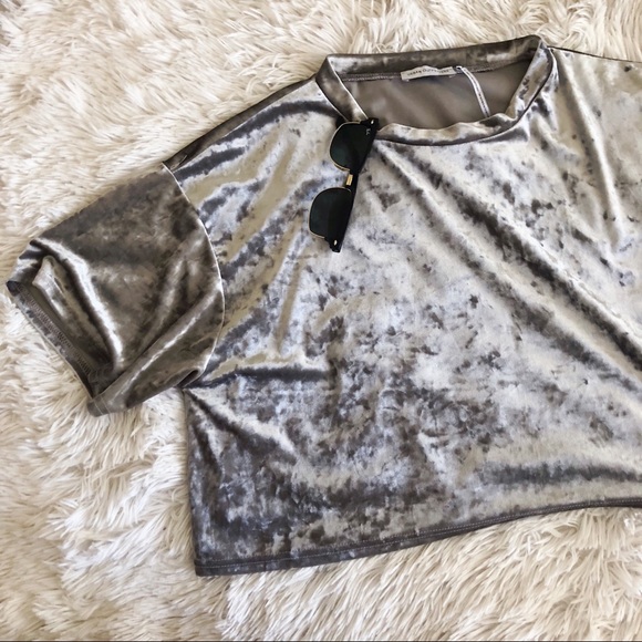 Urban Outfitters Tops - URBAN OUTFITTERS grey velour crop short sleeve top Urban Outfitters Tops - URBAN OUTFITTERS grey velour crop short sleeve top